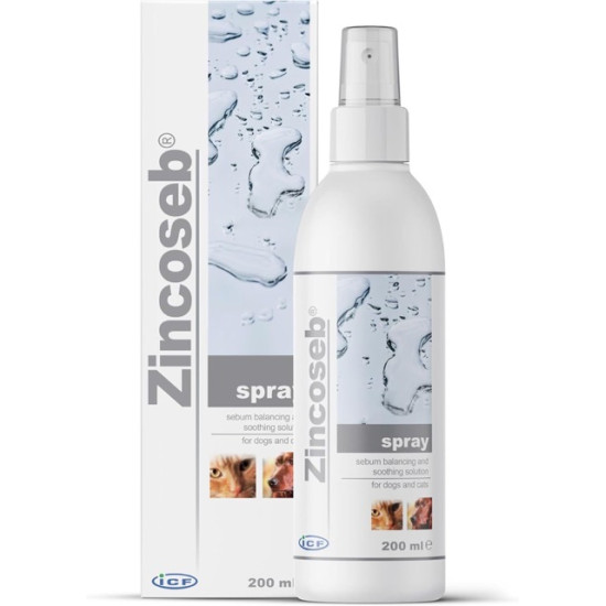 Soluție Topică pentru Calmarea și Echilibrarea Nivelului de Sebum la Câini și Pisici Zincoseb Spray, 200 ml – ICF